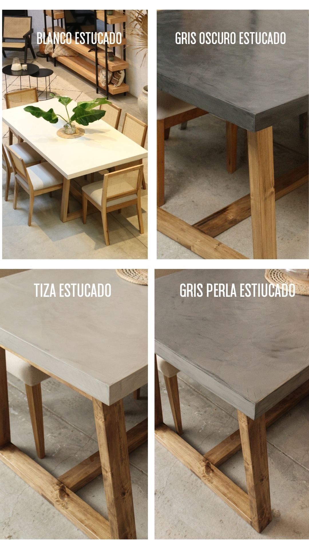 Mesa Oakland base Loro blanco - Tapa Microcemento